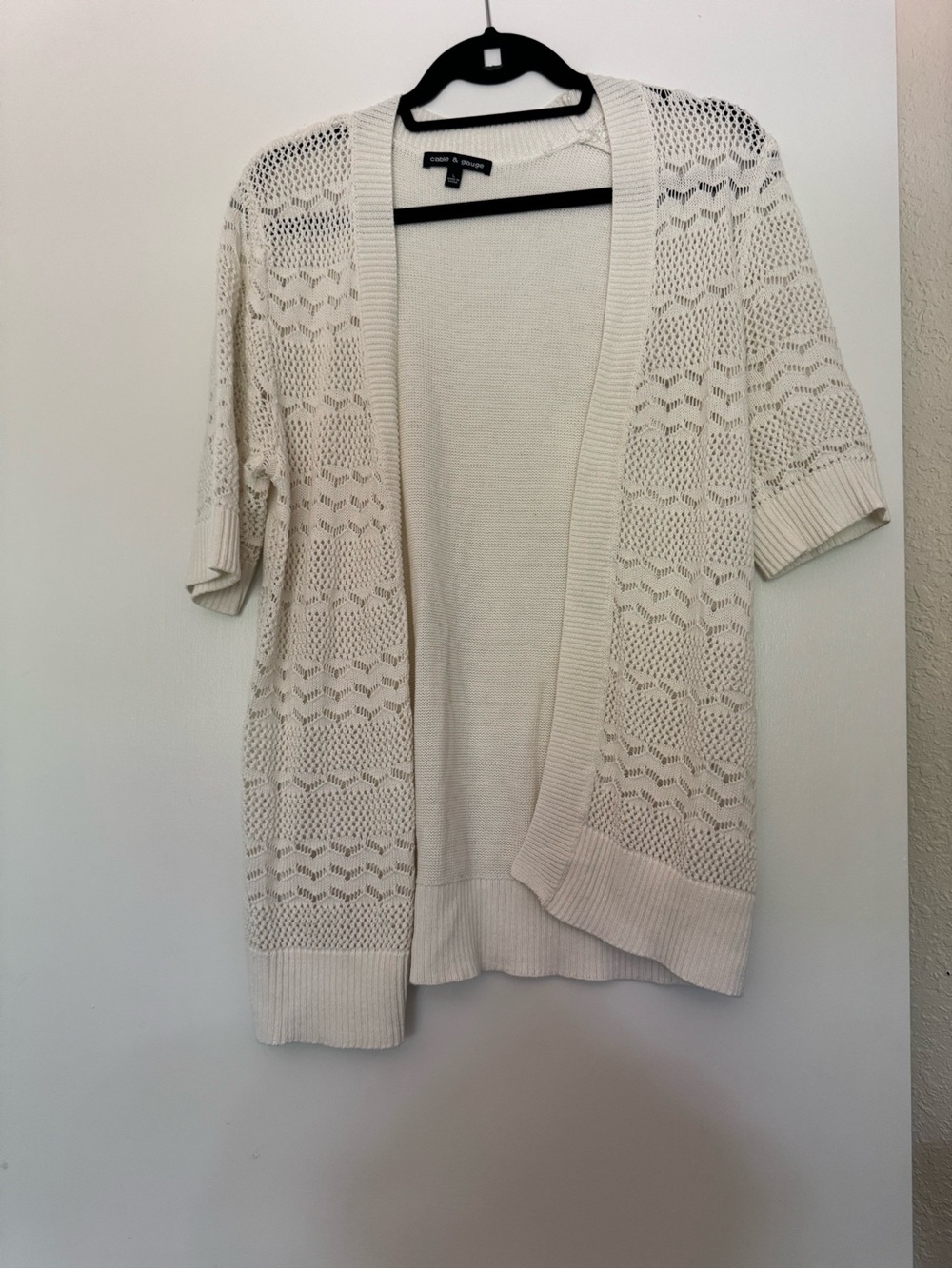 Cable & Gauge Open-Front Cream Short-Sleeve Knit Cardigan